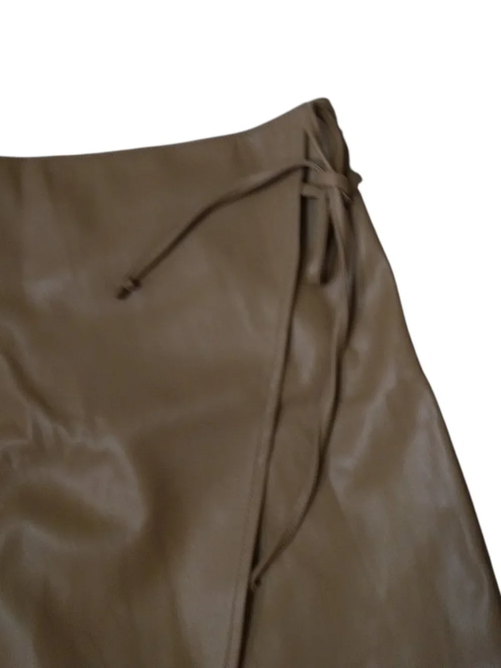 Abercrombie & Fitch Faux Leather Tan Shorts Skort Front Overlay Tie Side Size XL